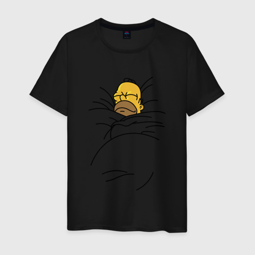 Мужская футболка хлопок Гомер под одеялом выбери цвет, цвет черный