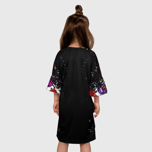 Детское платье 3D с принтом Геометрический рывок  Geometry Dash, вид сзади #2