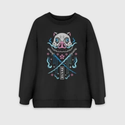 Женский свитшот oversize без начеса хлопок Иноске кабанья голова