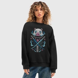 Женский свитшот oversize без начеса хлопок Иноске кабанья голова - фото 2