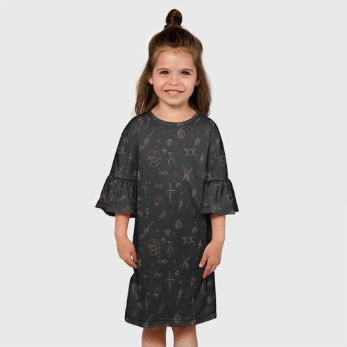 Детское платье 3D Паттерн пентаграмма черный, цвет 3D печать - фото 4