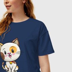 Женская футболка хлопок Oversize Пятнистый котик - фото 2