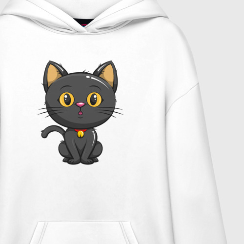 Худи SuperOversize хлопок Черный маленький котенок, цвет белый - фото 3