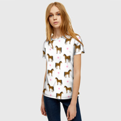Женская футболка 3D Кони, лошади, сердца - фото 2