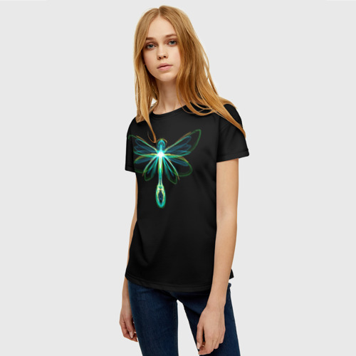 Женская футболка 3D Неоновая стрекоза, цвет 3D печать - фото 3