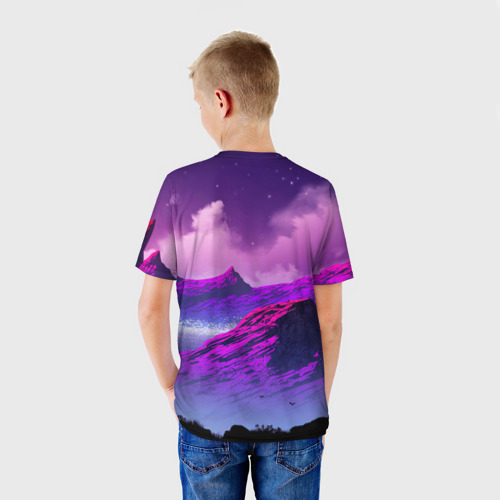 Детская футболка 3D с принтом Горы | Закат | Аниме, вид сзади #2