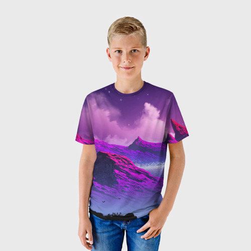 Детская футболка 3D с принтом Горы | Закат | Аниме, фото на моделе #1