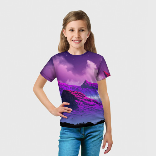 Детская футболка 3D с принтом Горы | Закат | Аниме, вид сбоку #3