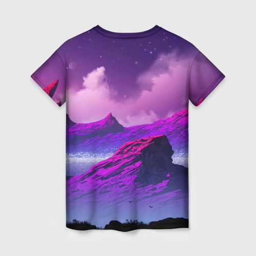 Женская футболка 3D с принтом Горы | Закат | Аниме, вид сзади #1