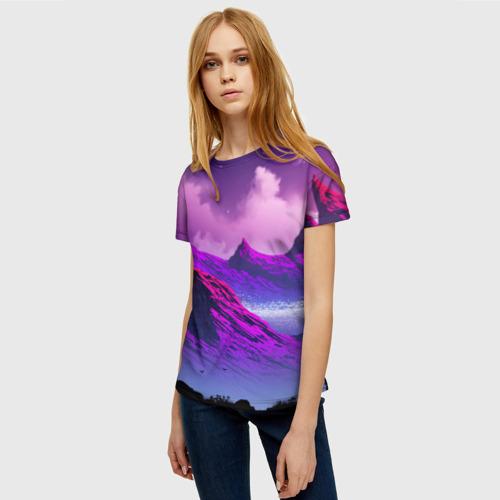 Женская футболка 3D с принтом Горы | Закат | Аниме, фото на моделе #1