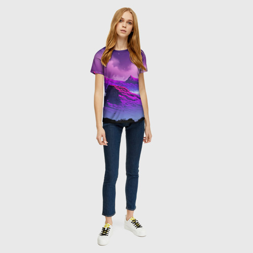 Женская футболка 3D с принтом Горы | Закат | Аниме, вид сбоку #3