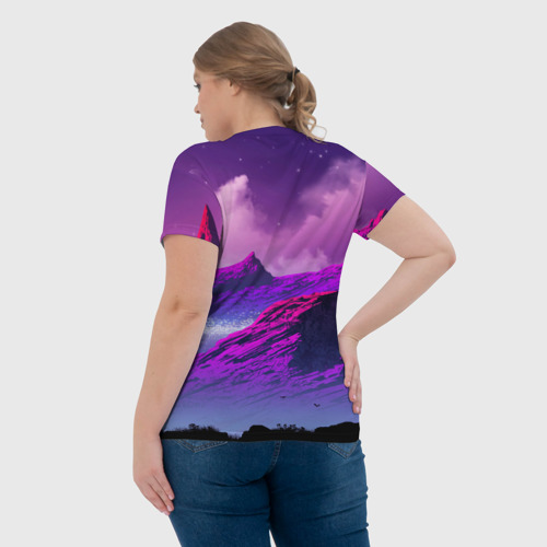 Женская футболка 3D с принтом Горы | Закат | Аниме, вид сзади #2