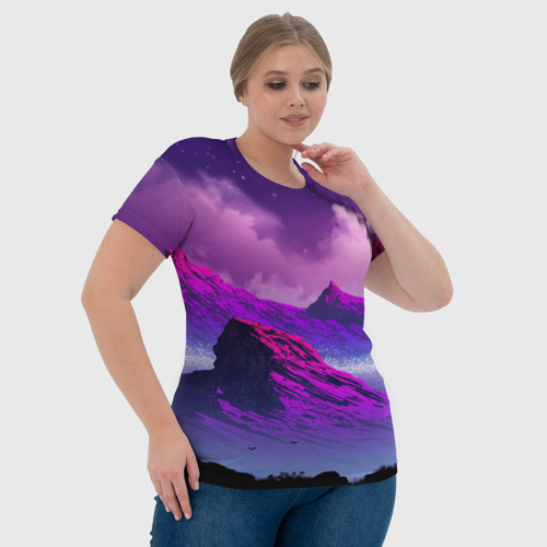 Женская футболка 3D с принтом Горы | Закат | Аниме, фото #4