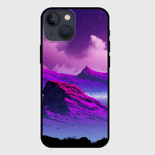 Чехол для iPhone 13 mini с принтом Аниме закат в горах, вид спереди #2