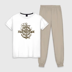 Женская пижама с белой футболкой хлопок Якорь Капитан