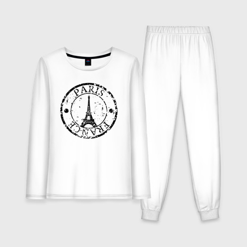 Женская пижама с лонгсливом хлопок Париж, Франция, Эйфелева башня, цвет белый
