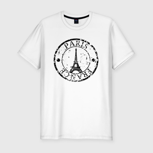 Мужская футболка хлопок Slim с принтом Париж, Франция, Эйфелева башня, вид спереди #2