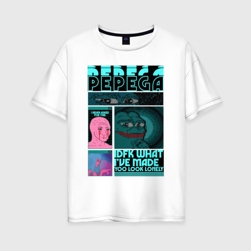 Женская футболка хлопок Oversize Pepega и мемы Пиксель арт, цвет белый