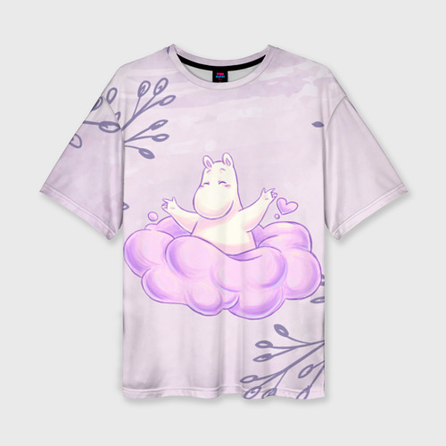Женская футболка oversize 3D Муми-тролль и счастливое облако, цвет 3D печать