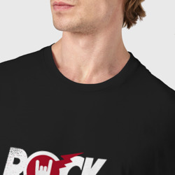 Футболка с принтом Rock privet, рок привет для женщины, вид на модели спереди №4. Цвет основы: черный