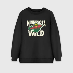 Женский свитшот oversize без начеса хлопок Миннесота Уайлд, Minnesota Wild