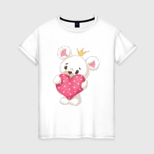 Женская футболка из хлопка с принтом Медвежонок с сердцем, вид спереди №1