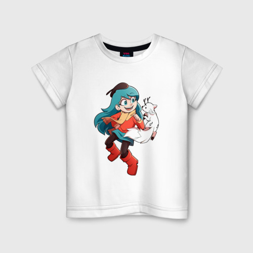 Детская футболка из хлопка с принтом Хильда с  лисенком, вид спереди №1