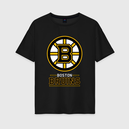 Женская футболка хлопок Oversize Boston Bruins , Бостон Брюинз, цвет черный