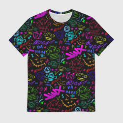 Мужская футболка 3D League Of Legends - Arcane неоновые логотипы