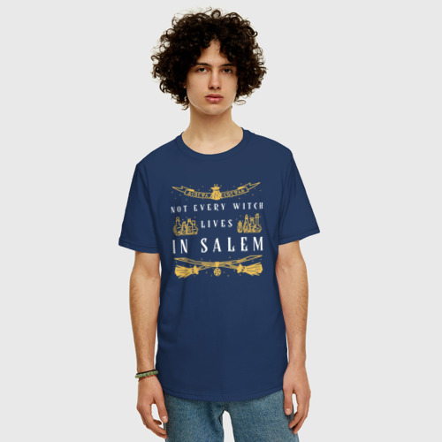 Мужская футболка хлопок Oversize Не все ведьмы живут в Салеме, цвет темно-синий - фото 3