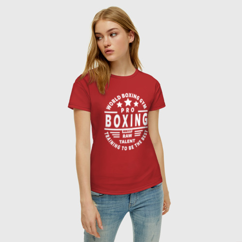 Женская футболка хлопок с принтом PRO BOXING, фото на моделе #1