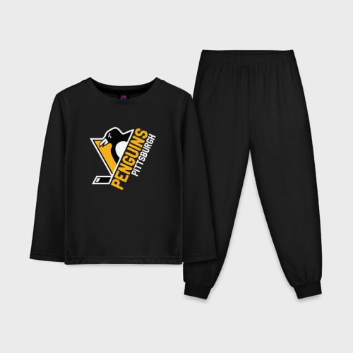 Детская пижама с лонгсливом из хлопка с принтом Pittsburgh Penguins Питтсбург Пингвинз, вид спереди №1