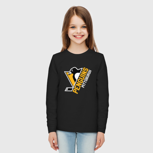 Детский лонгслив хлопок с принтом Pittsburgh Penguins / Питтсбург Пингвинз, вид сбоку #3