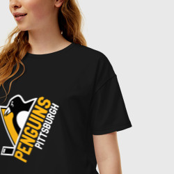 Женская футболка хлопок Oversize Pittsburgh Penguins Питтсбург Пингвинз - фото 2