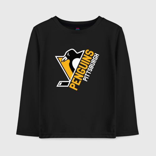 Детский лонгслив хлопок с принтом Pittsburgh Penguins / Питтсбург Пингвинз, вид спереди #2