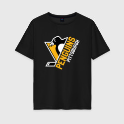 Женская футболка хлопок Oversize Pittsburgh Penguins Питтсбург Пингвинз