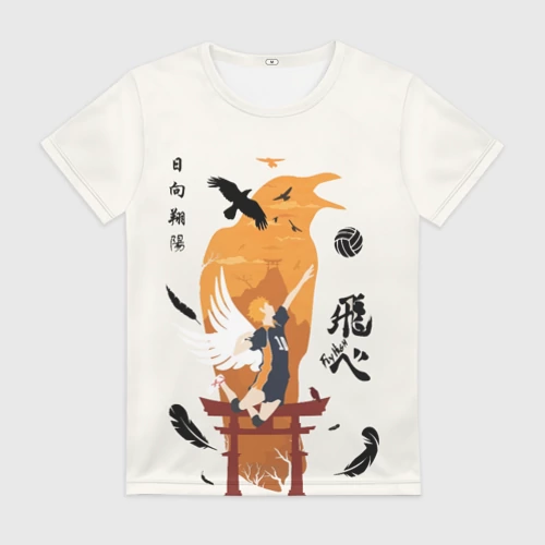 Женская футболка 3D с принтом Волейбол Fly High Hinata, вид спереди #2