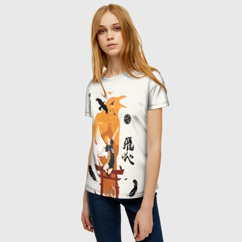 Женская футболка 3D с принтом Волейбол Fly High Hinata, фото на моделе #1