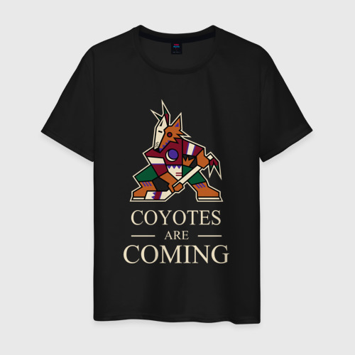 Мужская футболка хлопок с принтом Coyotes are coming, Аризона Койотис, Arizona Coyotes, вид спереди #2