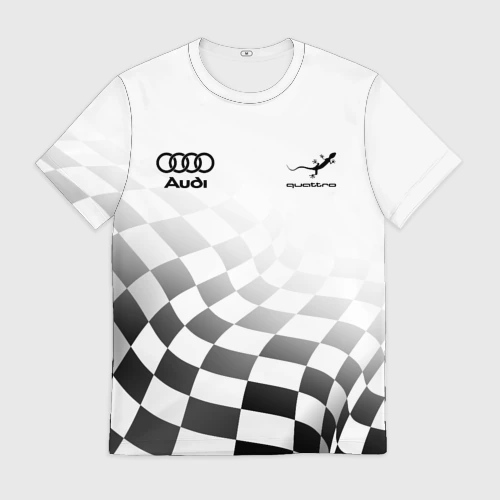 Мужская футболка 3D с принтом Audi Quattro, Ауди Кватро, Финишный флаг, вид спереди #2