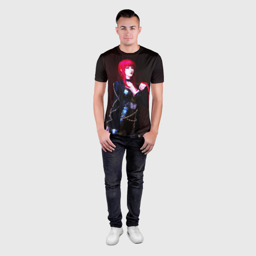 Мужская футболка 3D Slim с принтом Макима с цепями / Человек бензопила, вид сбоку #3