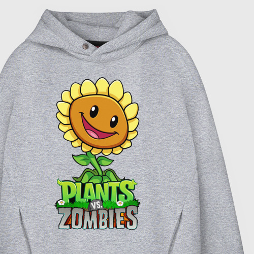 Мужское худи Oversize хлопок Plants vs. Zombies Подсолнух, цвет меланж - фото 4