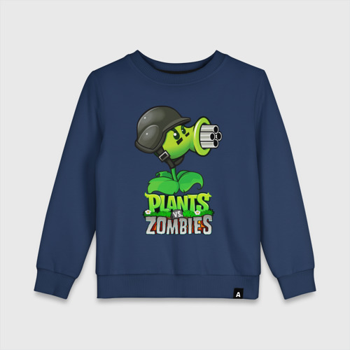 Детский свитшот хлопок с принтом Plants vs Zombies Горохомёт, вид спереди #2