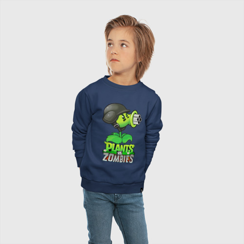 Детский свитшот хлопок с принтом Plants vs Zombies Горохомёт, вид сбоку #3