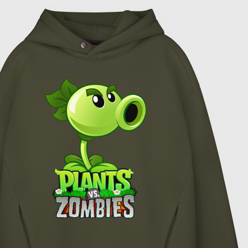 Мужское худи Oversize хлопок Plants vs. Zombies Горохострел, цвет хаки - фото 4