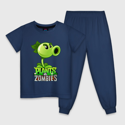Детская пижама хлопок с принтом Plants vs Zombies Горохострел, вид спереди #2