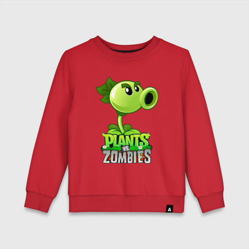 Детский свитшот хлопок с принтом Plants vs Zombies Горохострел, вид спереди #2