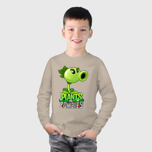 Детский лонгслив хлопок с принтом Plants vs Zombies Горохострел, фото на моделе #1
