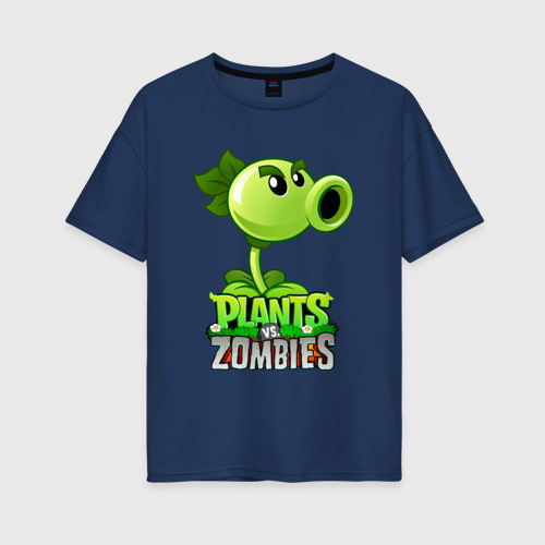 Женская футболка хлопок Oversize с принтом Plants vs Zombies Горохострел, вид спереди #2