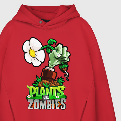 Мужское худи Oversize хлопок Plants vs. Zombies рука зомби, цвет красный - фото 4